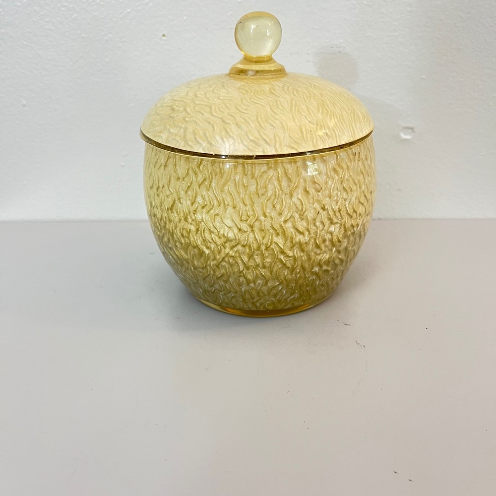 VERY RARE Art Deco‎ MCM Swirl Carved Glazed Vanity Jar 6"